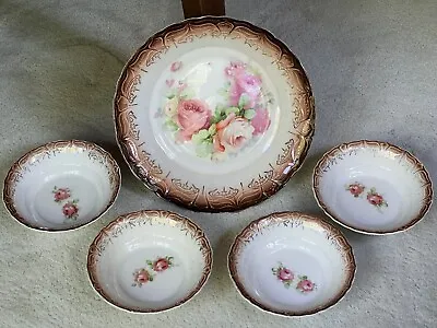 Buy Set Of 5 - Vintage Limoges China USA Round SERVING BOWL + 4 Small Berry Bowls • 9.52£
