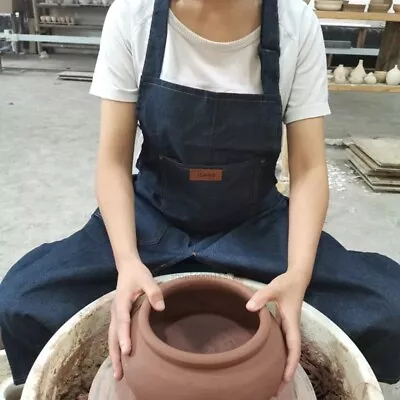 Buy Adjustable Pottery Denim Split Leg Apron Ceramic Sculpture Mud-retaining Overall • 9.39£