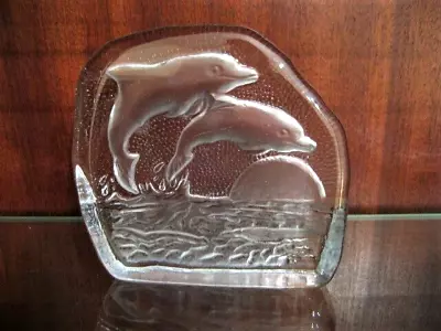Buy 2 Dolphins Leaping At Sunset Glass Ornament/paperweight. Delightful • 4£