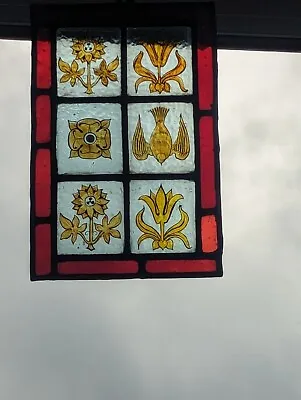 Buy Renovated Hanging Compact Stained Glass Panel With Hand Painted Elements • 180£