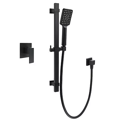 Buy Matte Black Square Slide Rail Adjustable Holder Concealed Mixer Hand Shower Set • 129.98£