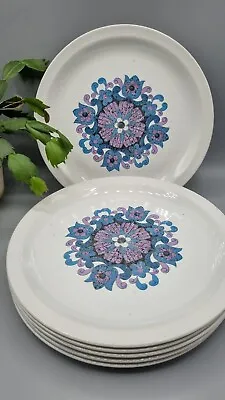 Buy Alfred Meakin Set 6 Glo White Country Purple Floral Flower, Dinner Plates 10in • 20.58£