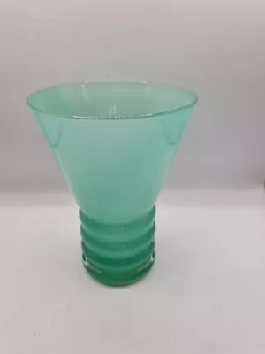 Buy Art Deco Or MCM Green Opaque Glass Vase With Ribbed Bands 1930s To 1960s • 29.99£