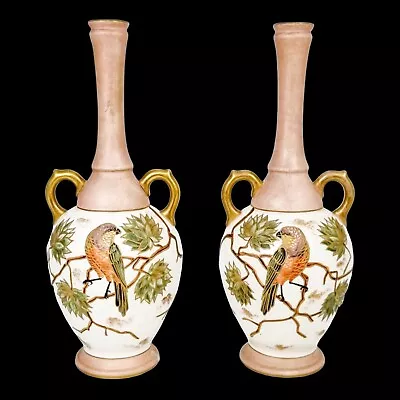 Buy Antique 1880's German Franz Anton Mehlem, Royal Bonn Blush Aesthetic Vase Pair • 300£