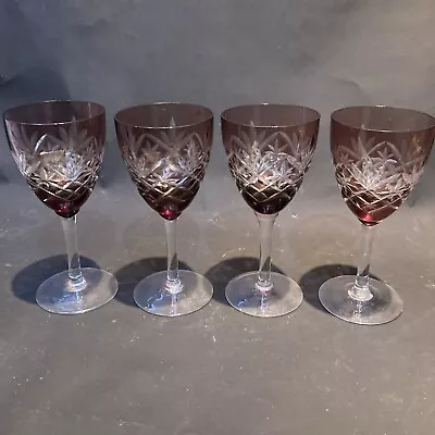 Buy Set Of 4 Bohemian Cut Glass Glasses Ruby • 29.99£