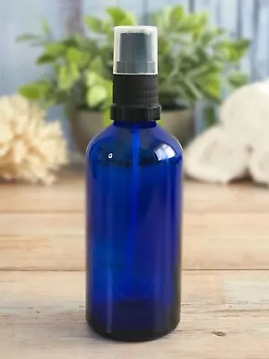 Buy Blue Glass Bottle With Black Mist Spray Atomizer Pump 10ml-100ml Wholesale Bulk • 35.25£