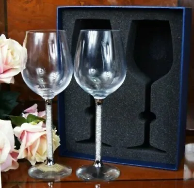 Buy Pair Of Wine Glasses With Crystal Cut & Swarovski Elements Elegance In Every Sip • 29.73£