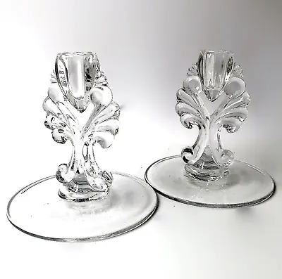 Buy Vintage Crystal Glass Candlesticks Baroque Pair Candle Holders 13.5cm 1930s • 20£