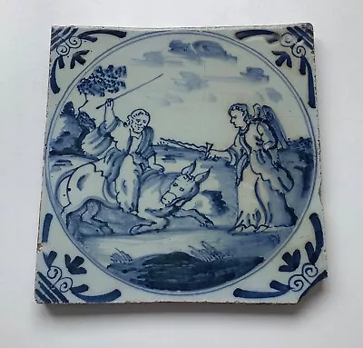 Buy Antique Blue And White Delft Tile Biblical Scene Balaam And His Donkey • 14.99£