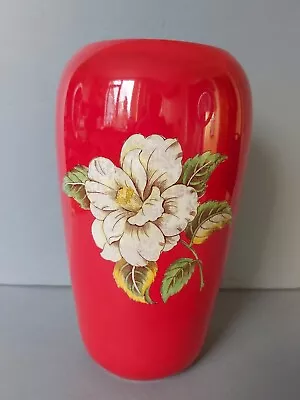 Buy Vintage Glossy Red Floral Patterned Royal Winton Large Opera Vase Style 1449 • 22£