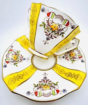 Buy Vintage Radfords Fenton England Yellow Deco Enamel Floral Cup & Saucer; Teacup • 32.60£