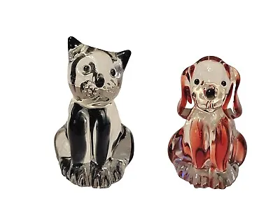 Buy Vintage Art Glass Dog & Cat Figurines  • 9.65£