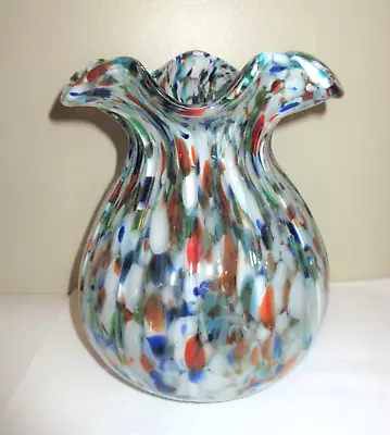 Buy MCM Confetti Vase Ribbed Bowl Ruffled Rim Colorful 8  Tall Art Glass Heavy • 19.20£