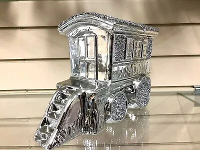 Buy Xxl Wagon Gypsy Original Silver Crushed Diamond Carriage Ornament Shelf Bling • 29.99£