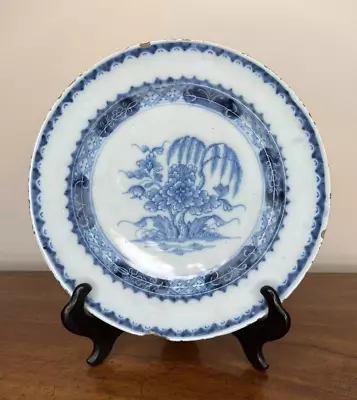 Buy 18th Century English Blue & White Delftware Plate, Well Decorated - 22cm • 115£