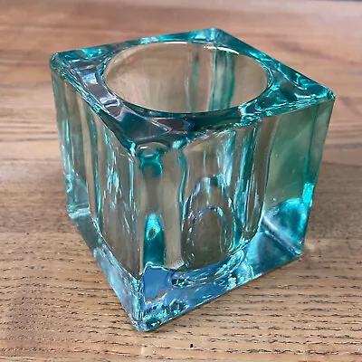 Buy Heavy Square Turquoise Blue Glass Candle/ Tea Light Holder 3 Ins Cube • 9.99£