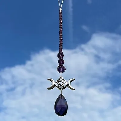 Buy New Triple Moon Pentagram Purple Glass Sun Catcher Mobile ~ Window Home Decor • 8.50£