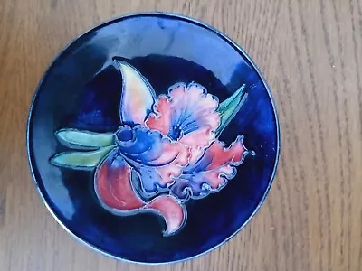 Buy Moorcroft  Pottery   Orchid On Blue  Pattern Coaster / Pin Tray • 36£