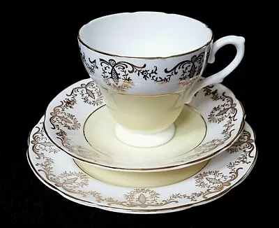 Buy Royal Sutherland Yellow  Gold Bone China Cup Saucer Plate Trio Set X1 (2 Avail) • 12.99£
