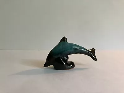 Buy Blue Mountain Pottery GREEN BLACK DRIP GLAZE Wave Jumping Dolphin Miniature • 13.70£