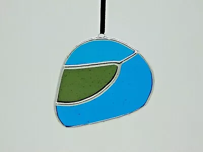Buy Stained Glass Suncatcher/Window Hanger Blue Motorbike/Cycle Helmet Gift/Home • 15£
