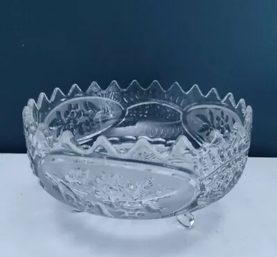 Buy Mid-century Large Heavy Crystal Glass Footed Bowl Floral Design • 19.99£