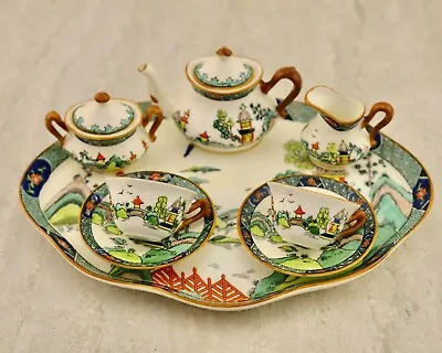 Buy Antique Royal Crown Staffordshire Miniature Chinese Willow Painted Tea Set #5356 • 178.10£