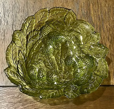 Buy Vintage Green Indiana Glass Loganberry Leaves Design Candy Trinket Bowl • 18.24£