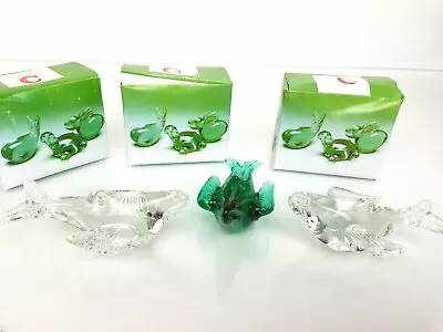 Buy 3 X DECORATIVE SMALL FISH GLASS PAPERWEIGHTS, GREEN AND CLEAR WITH BOXES • 10£