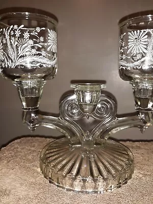 Buy Vintage Pair Art Deco Pressed Clear Glass Triple Light Taper Candle Holders • 22.46£