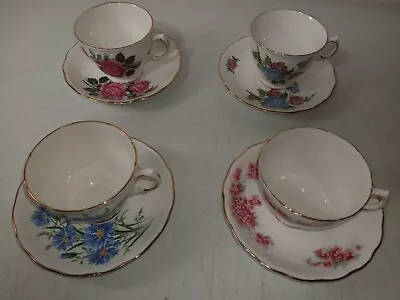 Buy Vintage Royal Vale Bone China Made In England 5 Teacups/Saucers 5 Floral Designs • 20.46£
