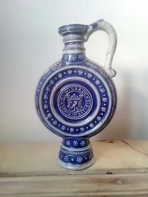 Buy Vintage German Westerwald Cobalt Salt Glaze Vase With Mark To Base. • 14.50£