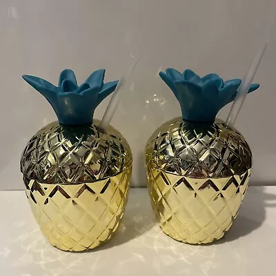 Buy 2X Golden Pineapple Shaped Large Plastic Drinking/Cocktail Cup  Summer Tumbler • 12.49£