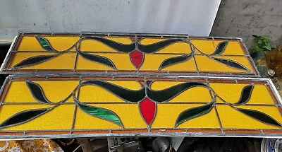 Buy Victorian Art Nouveau Stained Leaded Glass Panels (2) • 75£