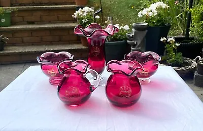 Buy Vintage Royal Scot Cranberry Glass Vase Collection Excellent Condition • 44.99£