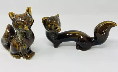 Buy Vintage Mid Century Modern Brown Gold Drip Glaze Set Of 2 Fox Figurines • 42.67£