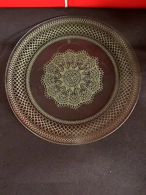 Buy Vintage Chance Glass Plate Green Lace Design Round 25cm Approx • 10£