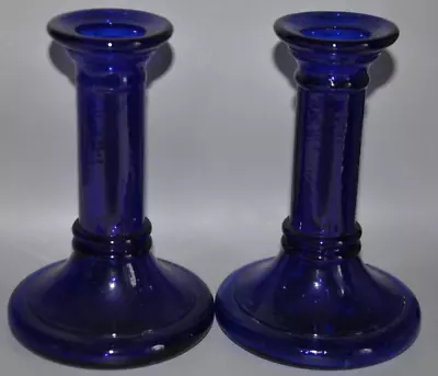 Buy Pair Of Vintage Bristol Cobalt Blue Glass Candlesticks • 14.99£