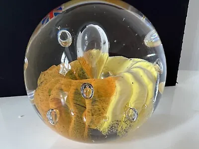 Buy Langham Art Glass Paperweight Yellow Gold Label LARGE Bubble England £125+ VGC • 19.99£
