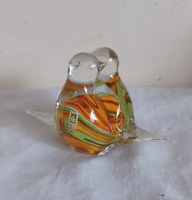 Buy Mdina Love Birds Paperweight Entwined Orange Green Art Glass Malta • 13.99£