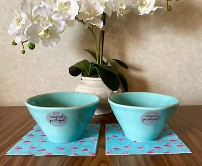 Buy 2 Primogero Portugal Handcrafted Bowls Aqua Turquoise Soup Cereal Dessert  New! • 18.30£