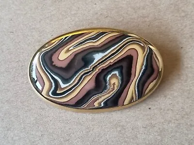 Buy Agateware Jewelry, Jersey Pottery, Bouchet Agate Oval Vintage Brooch, Rare Find • 45£