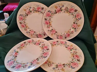 Buy 4 X Vintage Royal Vale Pink Roses Florals Flowers Dinner Plates - 27cm • 29.99£