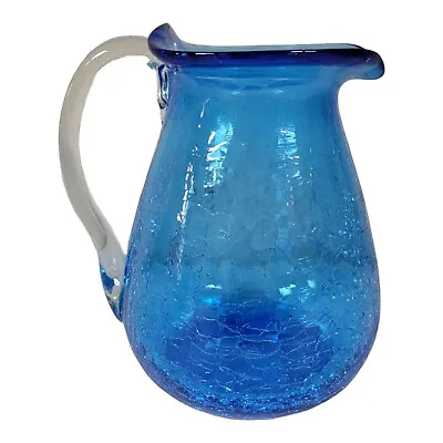 Buy Vintage Pilgrim Blue Crackle Handblown Art Glass Mini 5” Pitcher Creamer • 12.33£