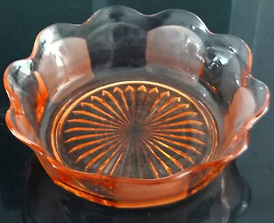 Buy Art Deco Peach Glass Bowl Scalloped Edge Clear And Frosted 22 Cm • 12.99£