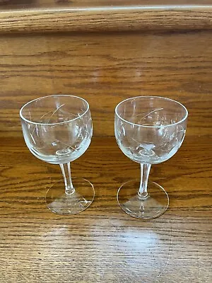 Buy Antique Etched Cordial/ Dessert Wine /Set Of Two Glasses. • 14.21£