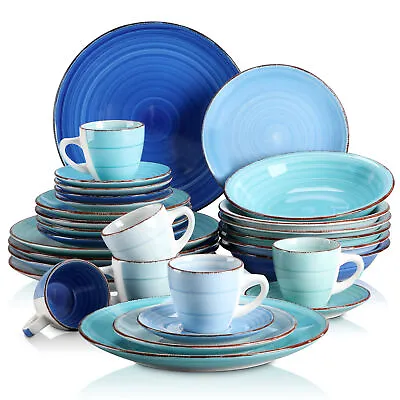 Buy Vancasso BONITA Dinner Set Stoneware Handpainted Tableware Plates Bowls Mug Blue • 65.99£