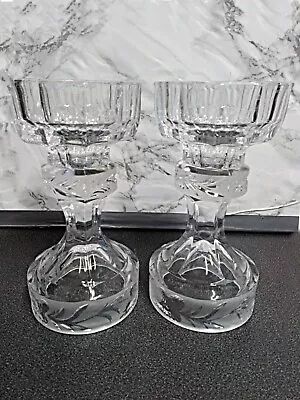 Buy Set Of 2 Vintage Glass / Frosted Candle Holders Tapered Candles • 15£