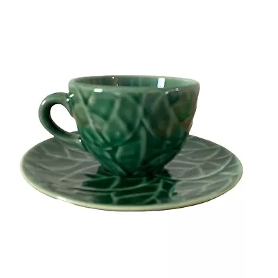Buy Pier 1 Jade Leaves Green Stoneware  Coffee Tea Cup & Saucer • 12.46£
