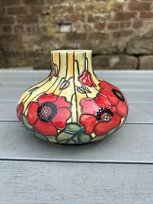 Buy Old Tupton Ware Poppy Hand Painted Tube-lined Squat Vase - Red Poppies On Yellow • 26£